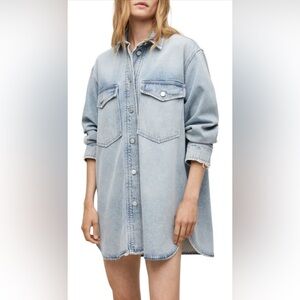 AllSaints Long Sleeve Denim Shirtdress - Size 0 US/Light Indigo